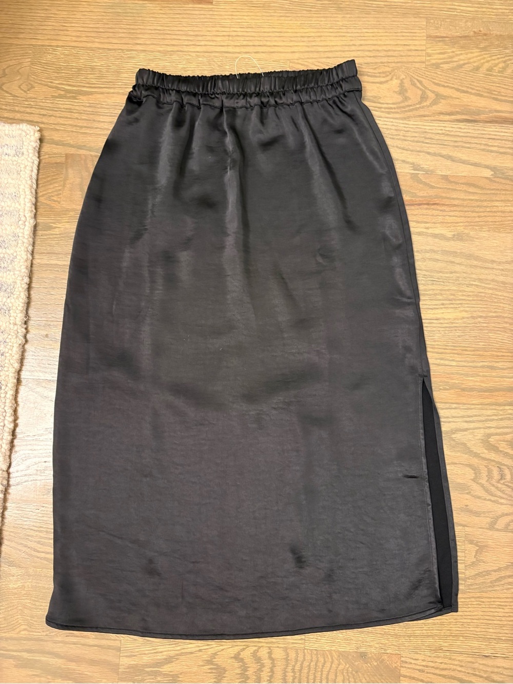 NWT Women's Black Satin Midi Skirt with Side Slit